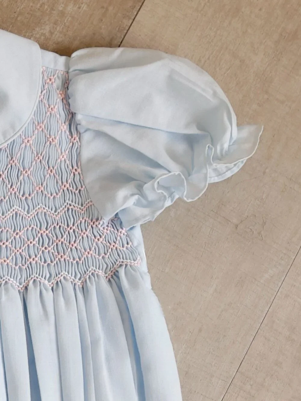 Blue Smocked Bubble Pink Embroidery Luli & Me Boutique Milestone Portrait NWT